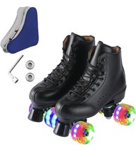 Patines para hombres y mujeres, patines Derby negros con 4 ruedas 8 Women 7 Men