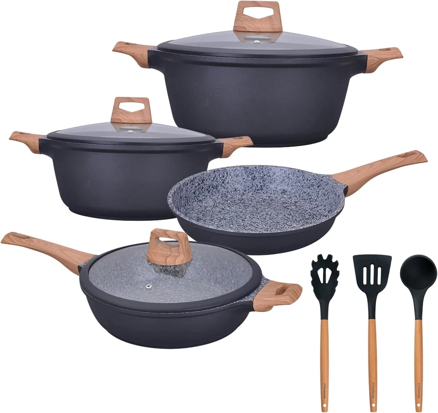 7-Piece Non-Stick Granite Cookware Set with Lids & Silicone Utensils