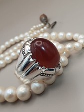 Handmade Natural Red Aqeeq Ring in Sterling 925 Silver - Unisex