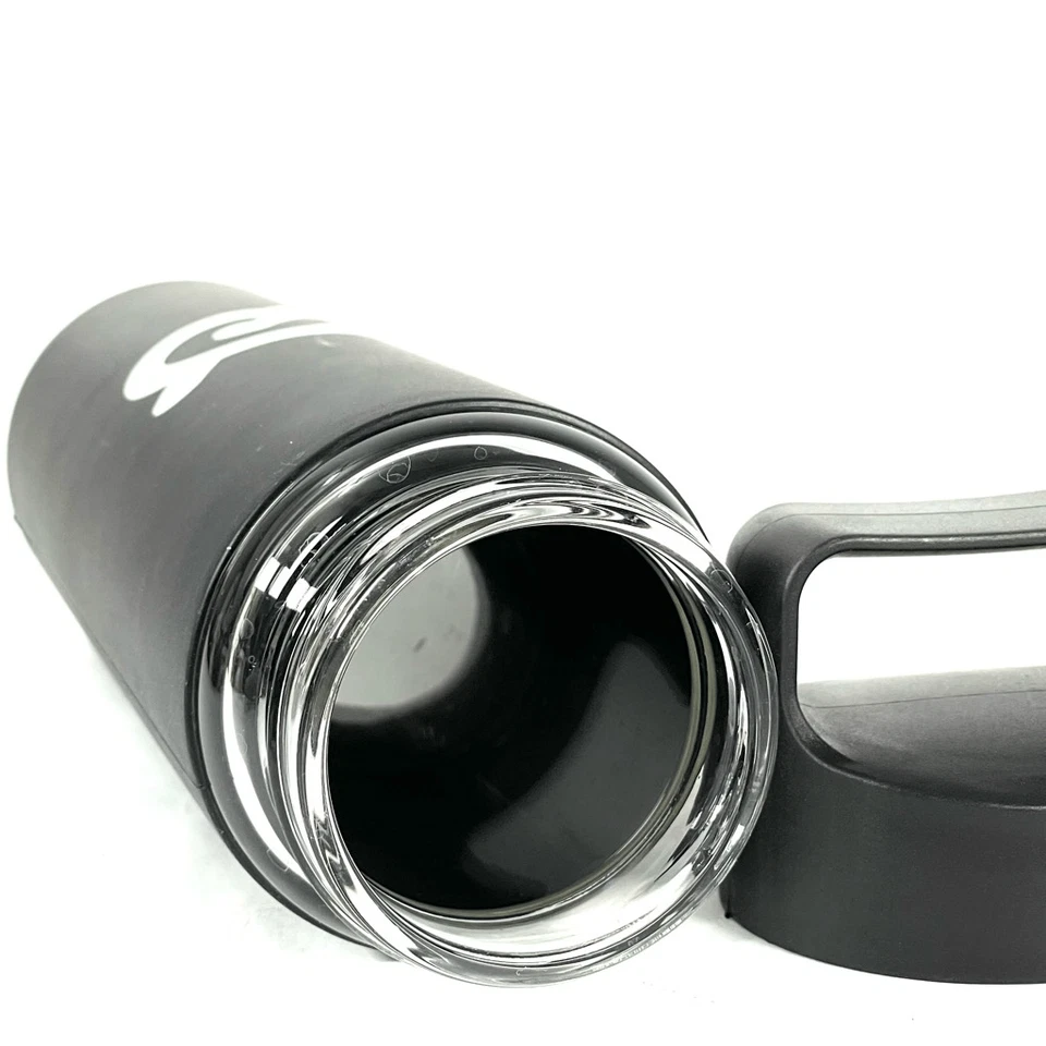 Botella de agua PELOTON negra 16 oz estuche de silicona de vidrio viaje gimnasio entrenamiento Foto 4 de 4