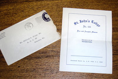 1954 Meeting Meeting Announcement - St Johns Lodge 435 Free Masons - Reading PA