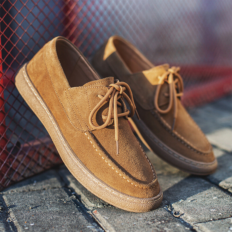 Japanese Men's Suede Leather Shoes Lace Up Flats Casual Shoes