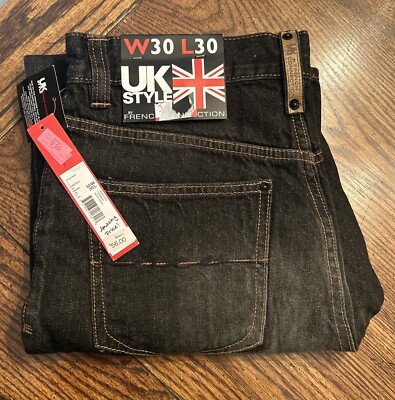 French Connection UK Style NWT Straight Leg Slim 30x30 Mens Black Wash Jeans