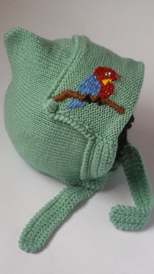STRICKMÜTZE BABY 0 - 36 Monate GRÜN GEHÄKELT ''TWEET'' VOGEL STICKEREI MÜTZE PIXIE