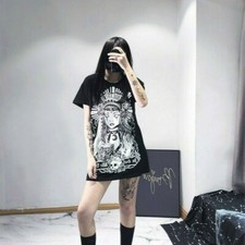 Women Punk Tops Short Sleeve T Shirt Loose Mini Dress Summer Casual Clubwear