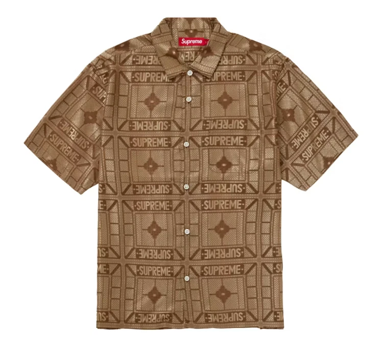 Chemise Supreme Tray Jacquard S/S   Marron Tan   Taille L   SS24 Neuve Authentique