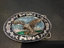 AUTHENTIC & SIGNED 1985 SISKIYOU ENAMEL EAGAL BELT BUCKLE MUST SEE NO RESERVE
