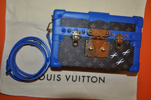 Authentic Louis Vuitton Petite Malle Blue Trims Mini Trunk Cross-body  Bag-USED | eBay