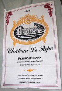 Vintage tea towel wall décor 1988 Chateau Le Pape Pessac Leognan winery, France