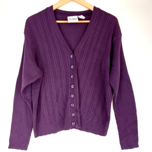 Vintage The Villager Cardigan Sweater Women's Size Large Purple Solid V-Neck