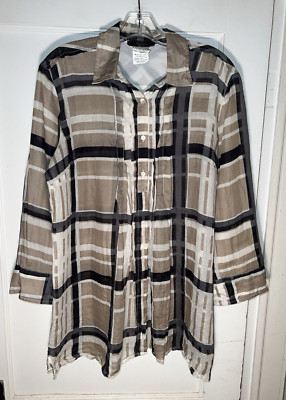 Weekend Max Mara Plaid Tunic Shirt Ramie Size 14.   d762