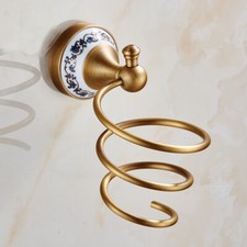 Hair Dryer Holder Wall Mounted Antique Brass Blow Dryer Hanging Rack Organizer