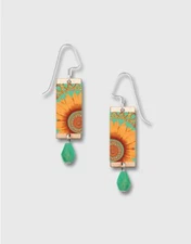 Orange Sunflower Long Rectangle Earrings by Lemon Tree Sterling Silver Hook