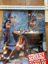 Vtg 90s Rainier Draft Beer Sexy Women Hard Hat Mining Shorts Jean Cutoffs Poster