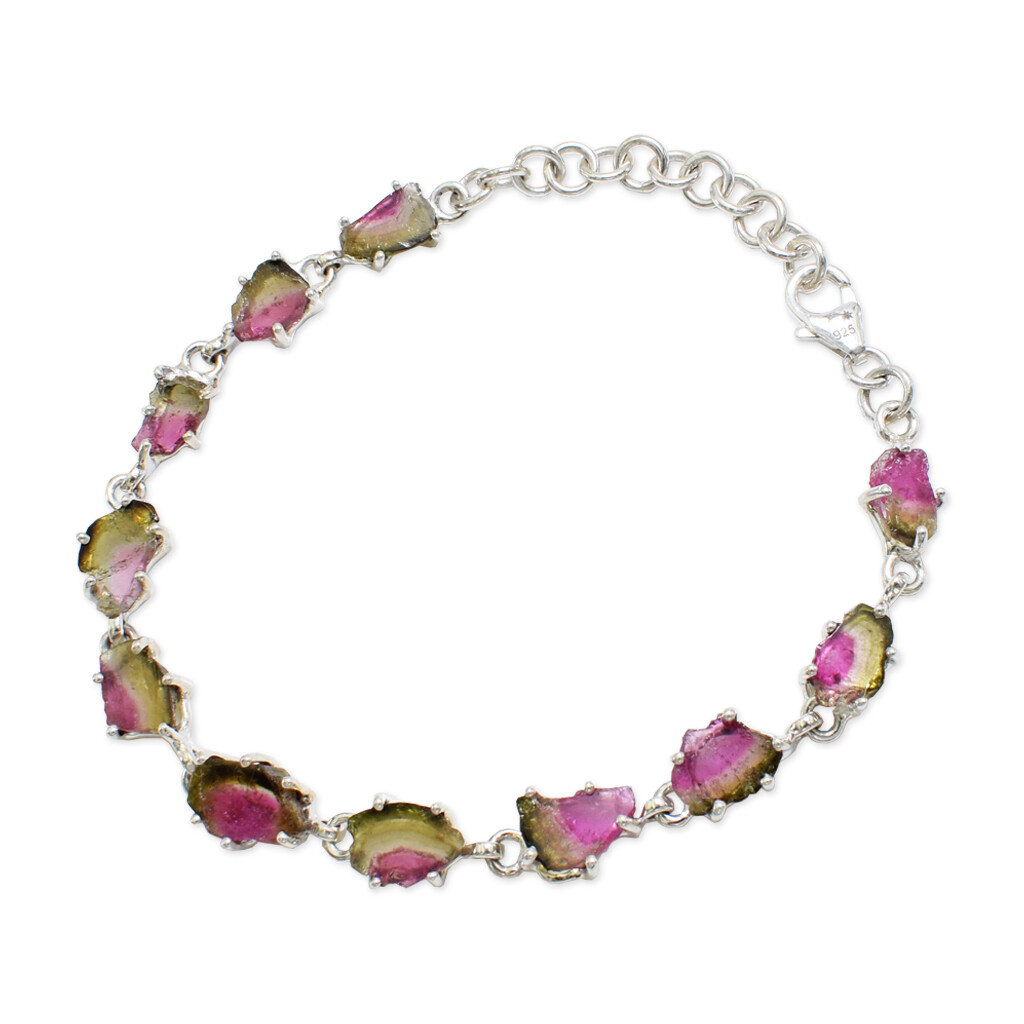 Watermelon Tourmaline Stone Bracelet (8") Green