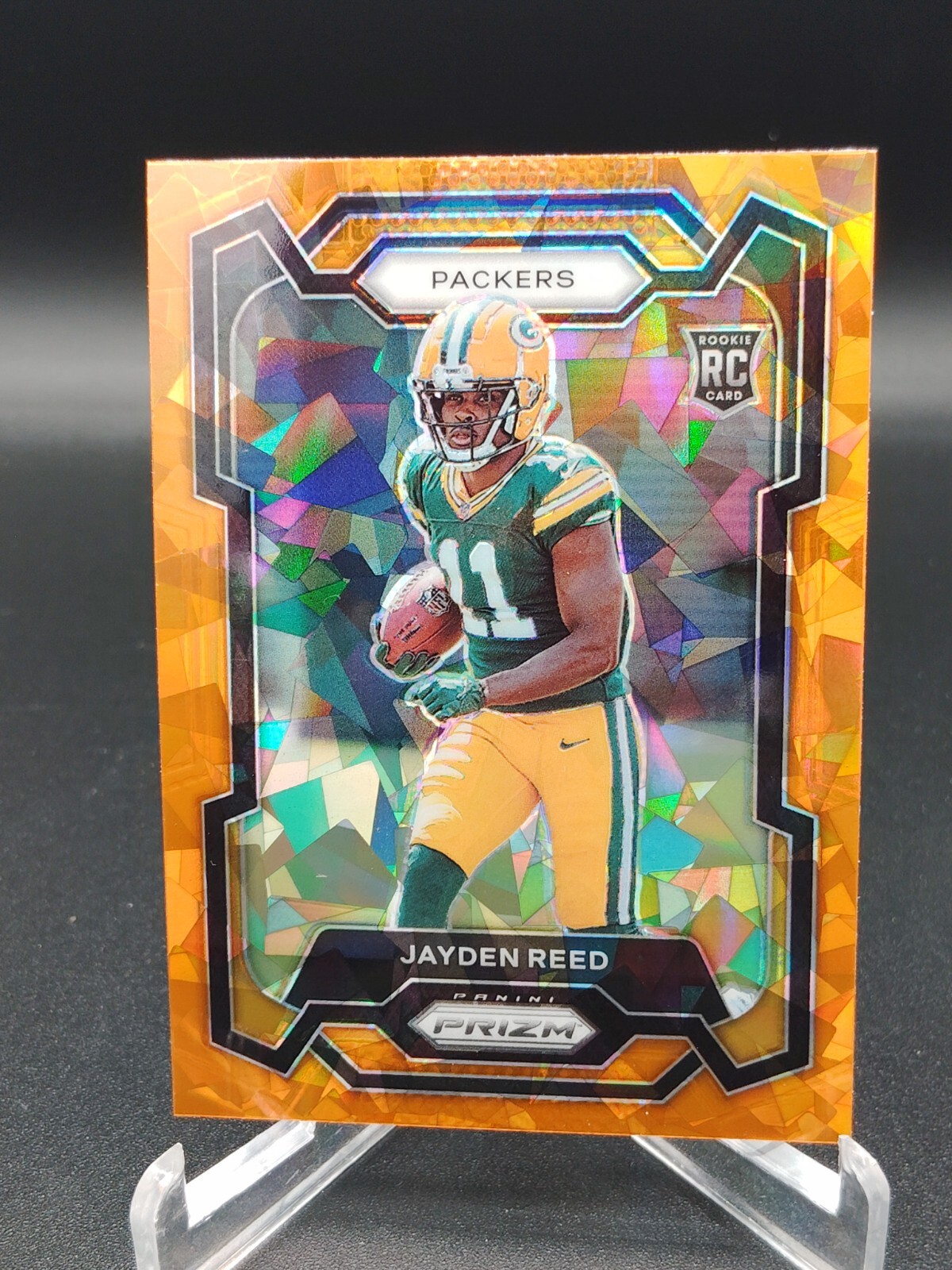 2023 Panini Prizm #334 Jayden Reed RC! Orange Cracked Ice Prizm | SP | Packers
