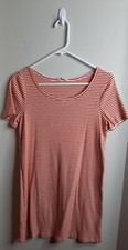 Madewell Womens Swingy Ribbed Tee T Shirt Dress Size S Red Brown Striped Stretch