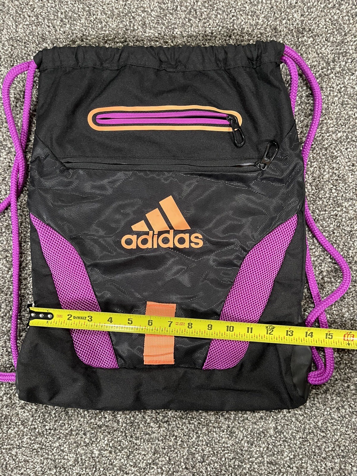 Adidas Drawstring Backpack Sack Black Purple Oran… - image 5