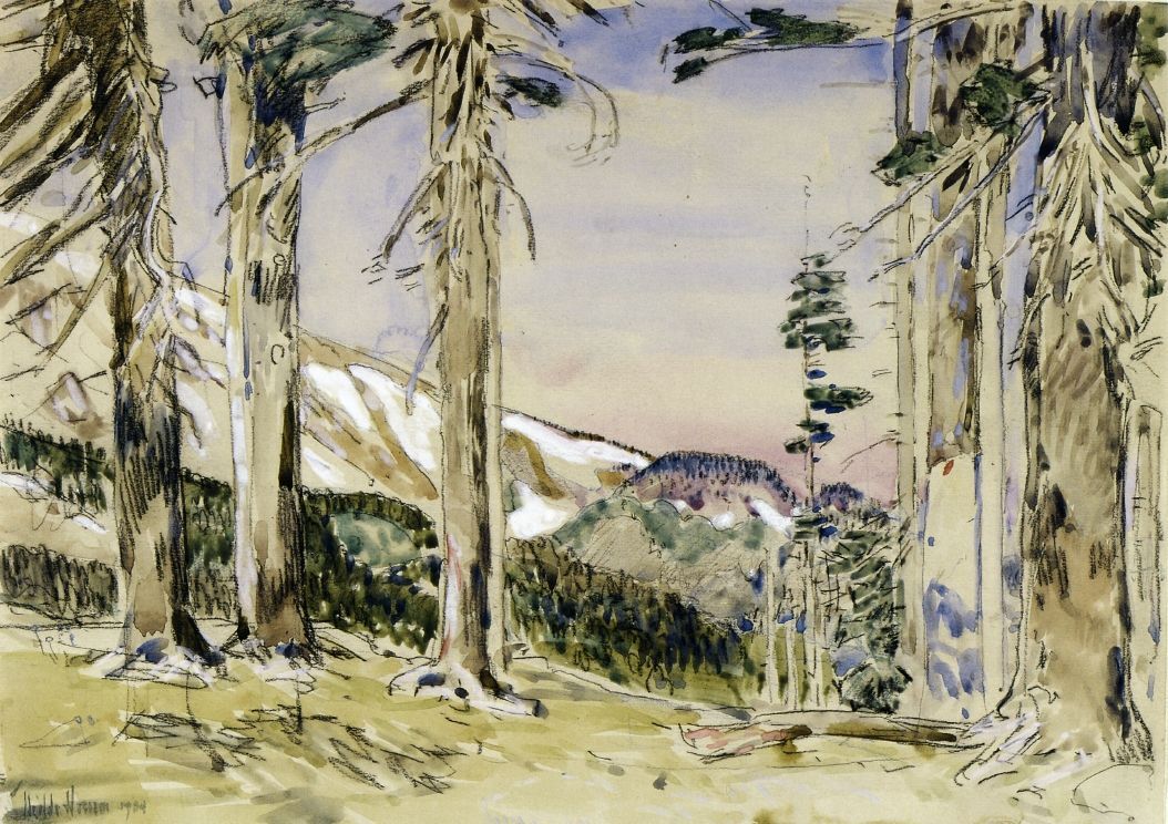 Oil painting Frederick-Childe-Hassam-xx-End-of-Timberline-Mt