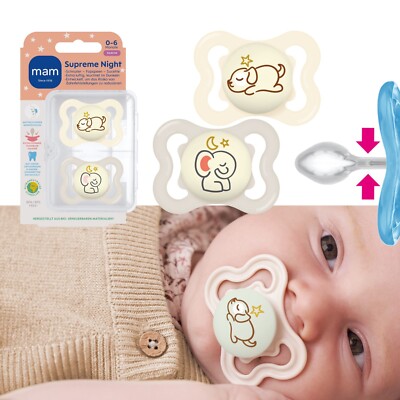 MAM SUPREME NIGHT Silikon Leucht Schnuller Oval Junge / Mädchen 0-6M 6-16M