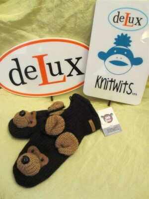deLux special edition Honey BLACK BEAR MITTENS puppet ADULT hands UNISEX knit