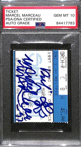 Marcel Marceau "Bip The Clown Mime Artist" Signed Autographed Ticket PSA Mint 10 - Picture 2 of 3