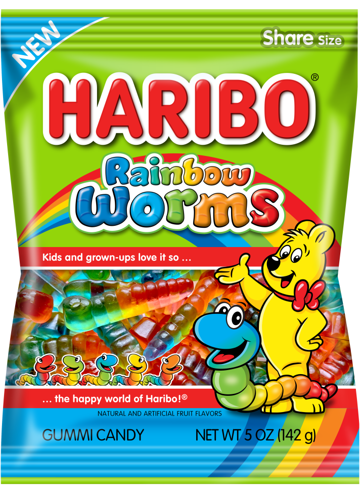 Haribo Rainbow Worms - Twelve - 5oz Bag - Gummy Candy - FREE