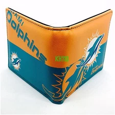 NFL Miami Dolphins Men's Printed Logo Leather Bi-Fold Wallet