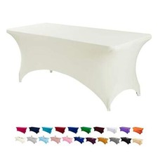 6FT Spandex Table Cover Rectangular Stretch Spandex Tablecloth Ivory6FT