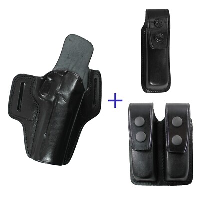 Handmade Leather OWB Carry Open Top Gun Holster With Magazine Pouch