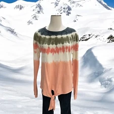 Hem & Thread S Tie-Dye Top Long Sleeve Boho Casual Tie Front Festival Beach Soft