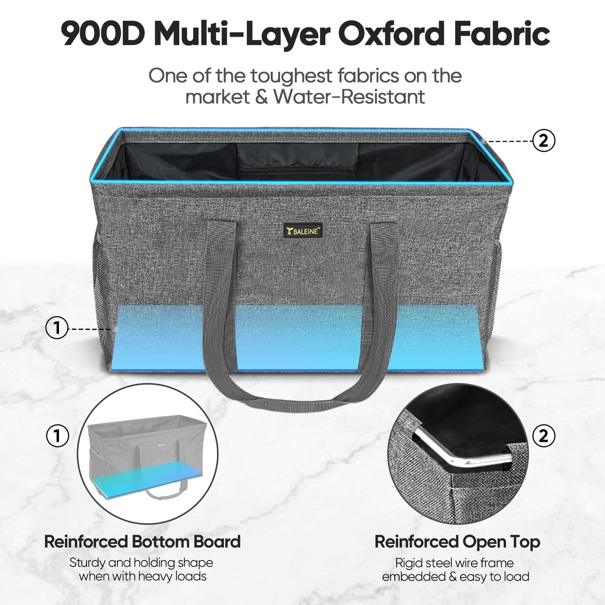 BALEINE 2-Pack Insulated Reusable Grocery Bags - Large Collapsible Cooler Bags For Shopping