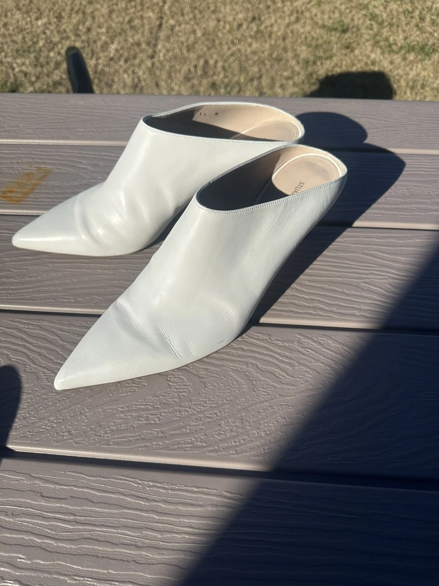 STUART WEITZMAN Mira Pointed Toe Leather Mule OFF WHITE LEATHER 10