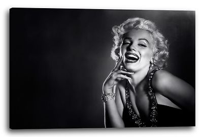 Lein-Wand-Bild: Marilyn Monroe lachend schwarzes Kleid mit Ausschnitt