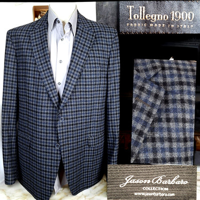 Jason Barbaro Sport Coat Mens 44L Multicolor Plaid Tollegno 1900 Fabric DV