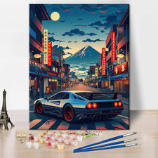 Paint by Number for Adults, DIY Acrylic Painting for Adults, Anime Car in the Ci