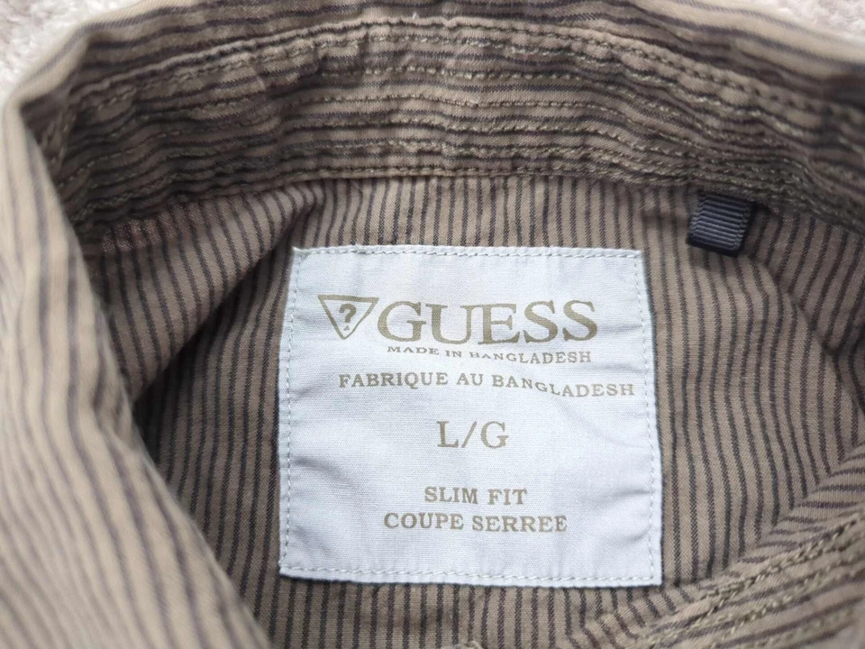 Guess Button Up Shirt Mens Large Vertical Stripes Short Sleeve Slim Fit - Image 3 of 4