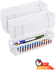 12 Pack Plastic Storage Baskets Organizer Narrow Stackable Drawer Trays Whites