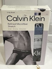Calvin Klein Hip Briefs Men Large 3 Pack Refined Microfiber Gray Black Blue New