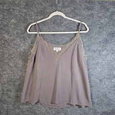 Vintage Listicle Top Womens Mauve Brown Chiffon Cami Lined Lace 90s
