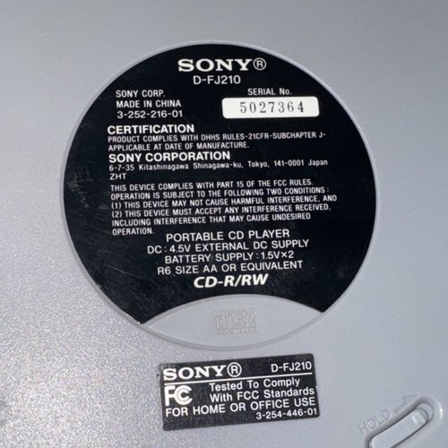 Sony Discman Walkman D-FJ210 Portable CD Player AM/FM Weather Radio Tested - Picture 6 of 12