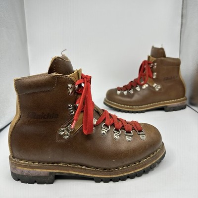 Raichle Vintage Men 7.5 M Brown Leather Swiss Hiking Boot Red Lace