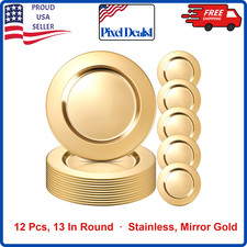 12 Pcs Stainless Steel Gold Charger Plates Bulk 13 Inch Round Set Mirror Finish