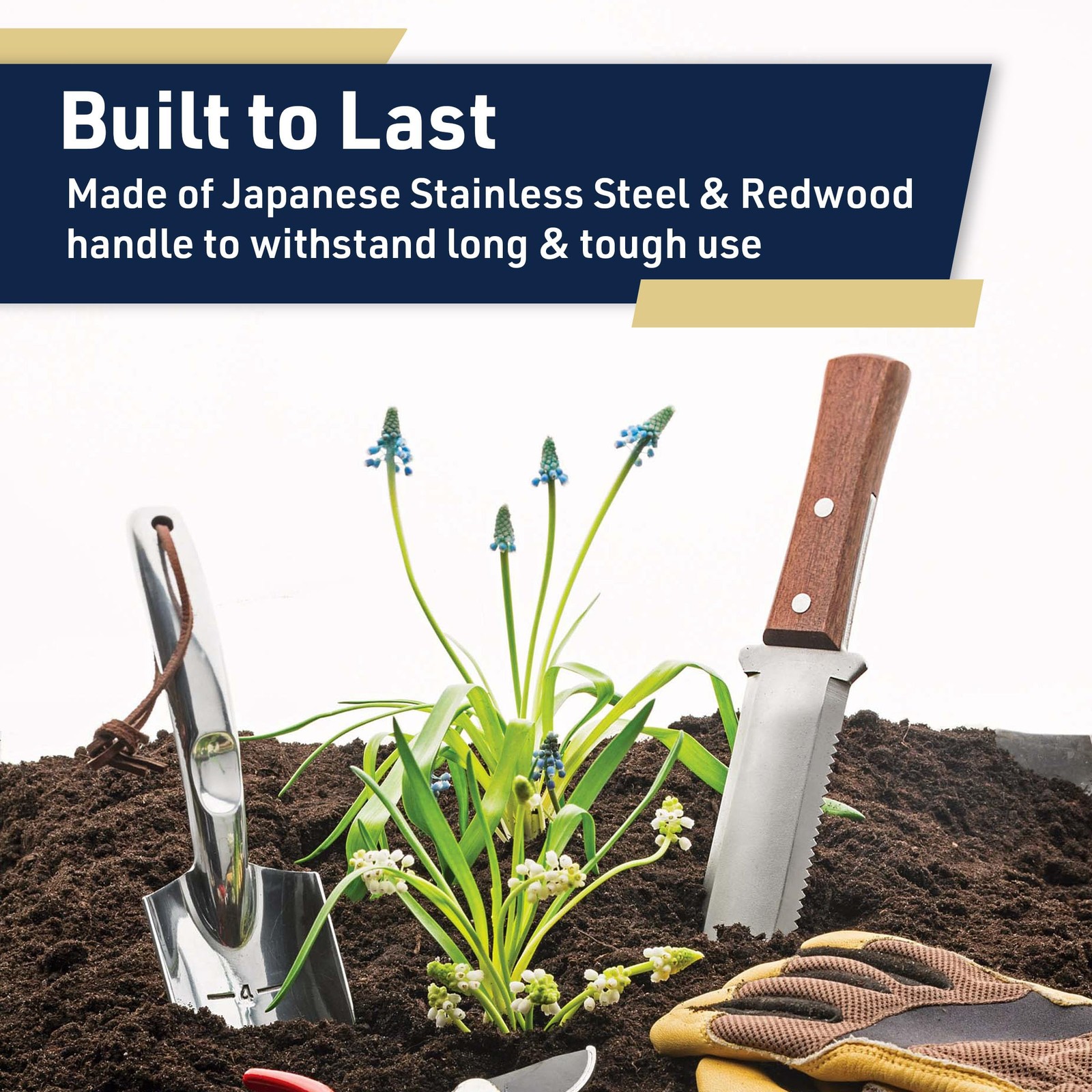 Hori Hori Garden Knife with 7.4” Stainless-Steel Double-Edged Serrated, Strai...