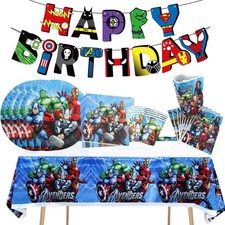 Avenger Banner Balloon Tablecloth Plate Marvel Superhero Birthday Party Supplies