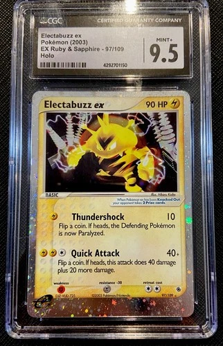 CGC 9.5 Electabuzz EX Holo #97 EX Ruby Sapphire 2003 Pokemon Double Swirl 🌀🌀