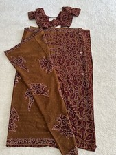Beautiful Brown And Burgundy Saree With Gold Embroidery And Stiched Blouse