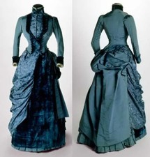 1890s Victorian Edwardian Duchess Ball Gowns High Neck Theater Costume Dress