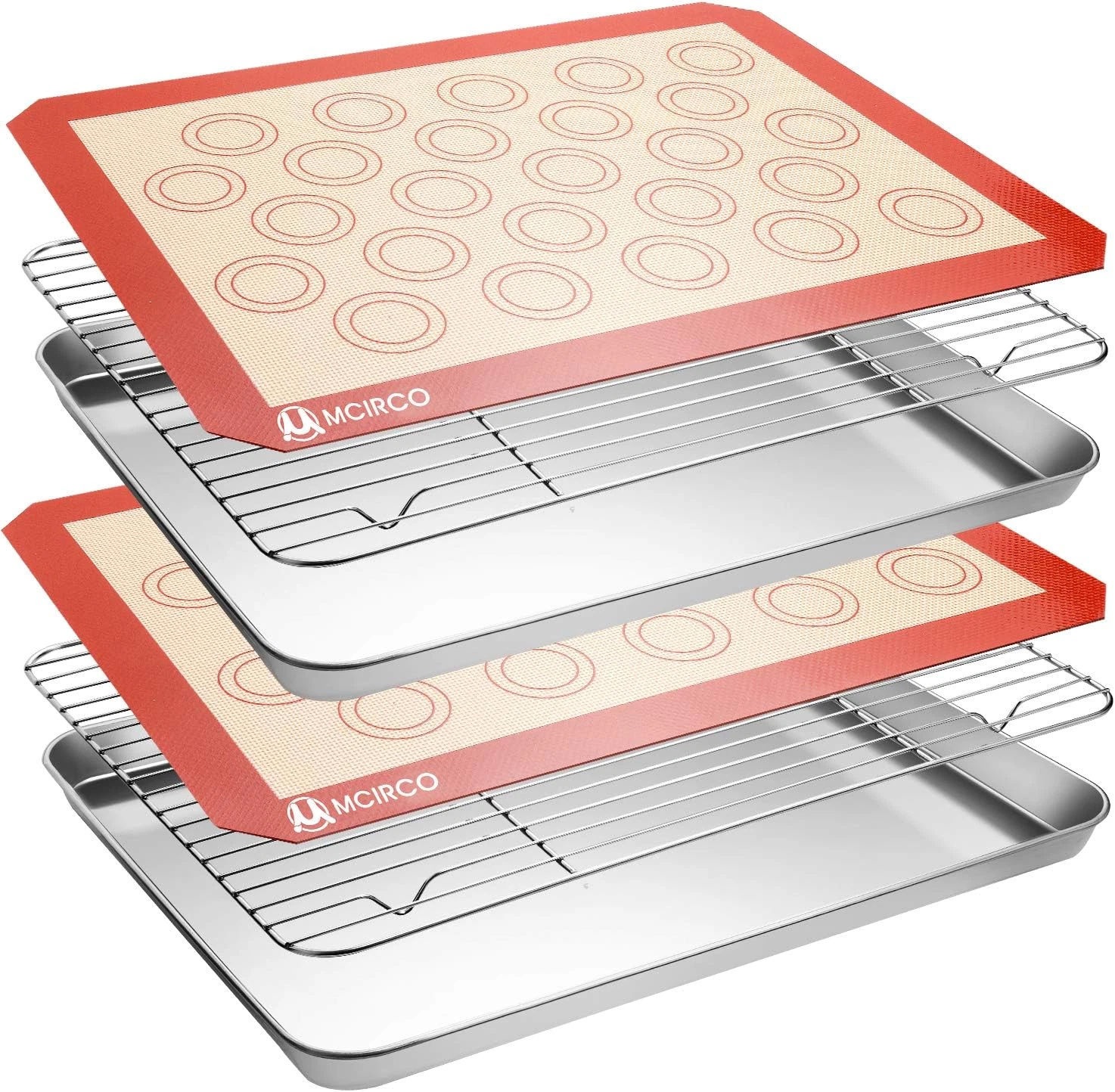 Baking Sheet Tray Cooling Rack Stainless Steel Silicone Mat Cookie Pan Set of 6