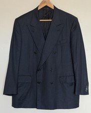 CANALI Double-Breasted Suit Jacket 44R Fratelli Tallia di Delfino 120s Wool Blue